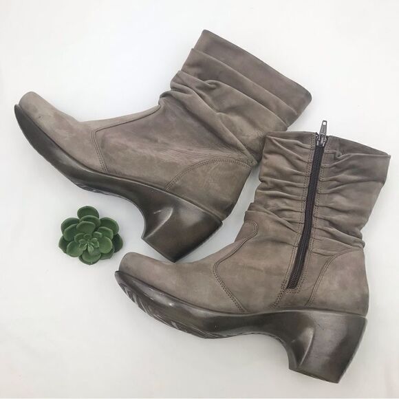 Taupe Leather Ankle Boots for Sale up to 90% Off: Poshmark NAOT Taupe Leather MODESTO Ruched Ankle Boots